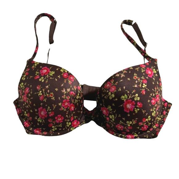 Victoria's Secret Bra Women's 34D Support Biofit Demi Uplift Floral Brown Pink - Picture 1 of 6